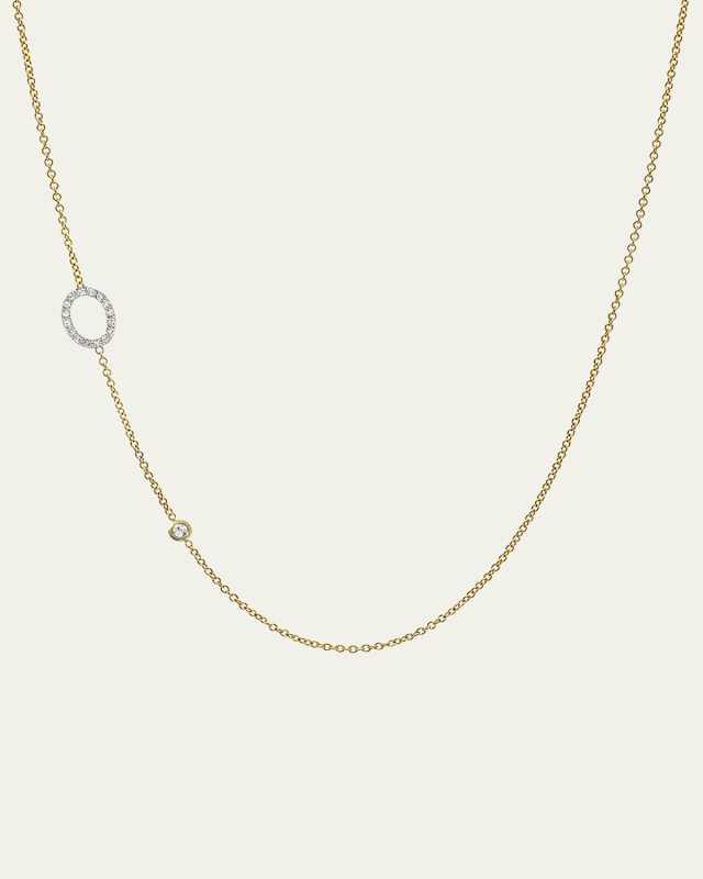 14K Yellow Gold Diamond Initial O Necklace